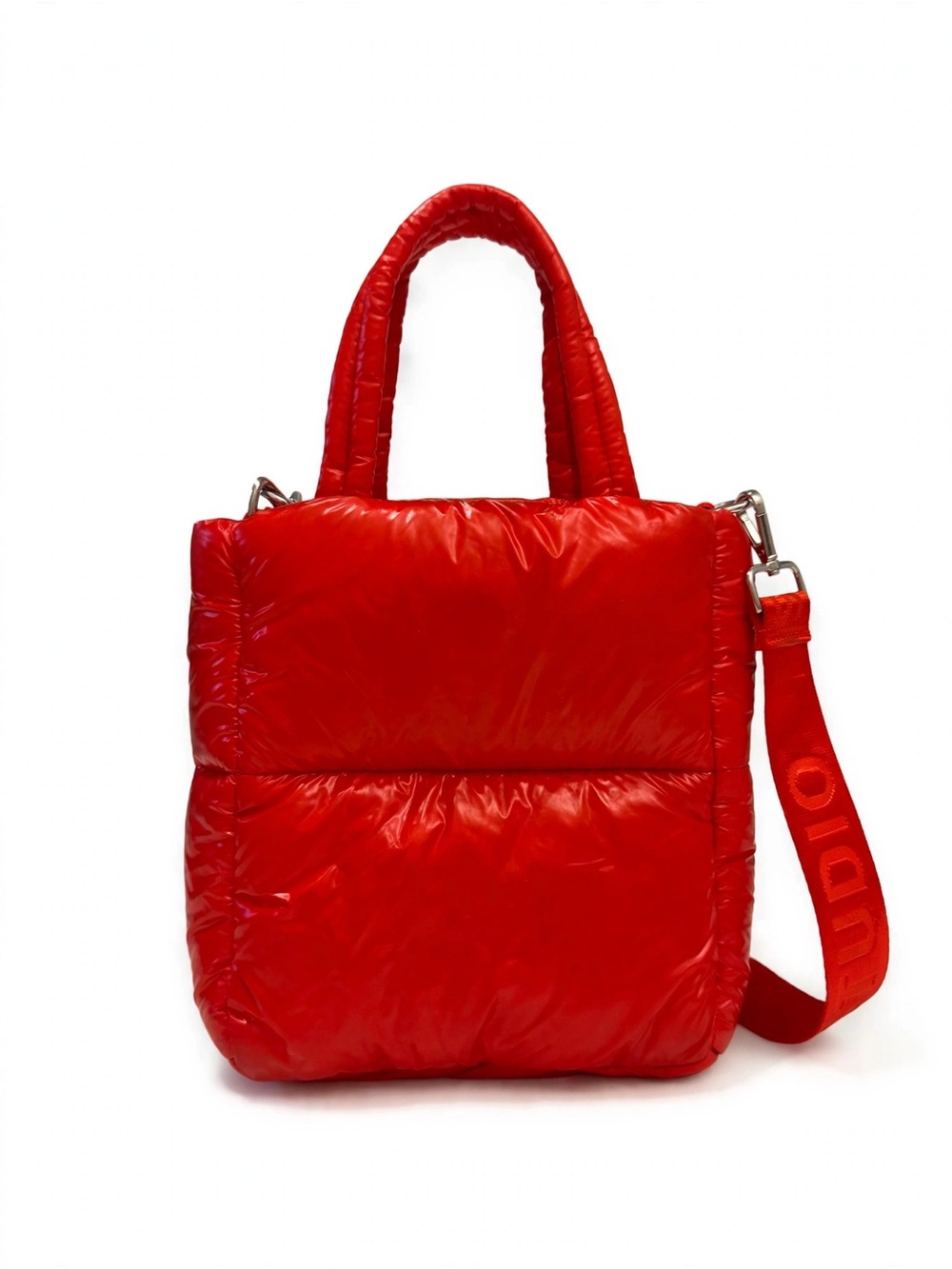 H&M Red Quilted Tote Bag with Detachable Strap